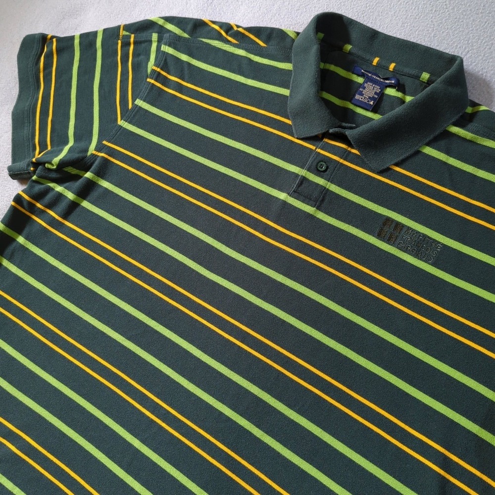 VTG Marithe Francois Girbaud Polo Shirt Mens 3XL Green Striped Cotton Double Hem